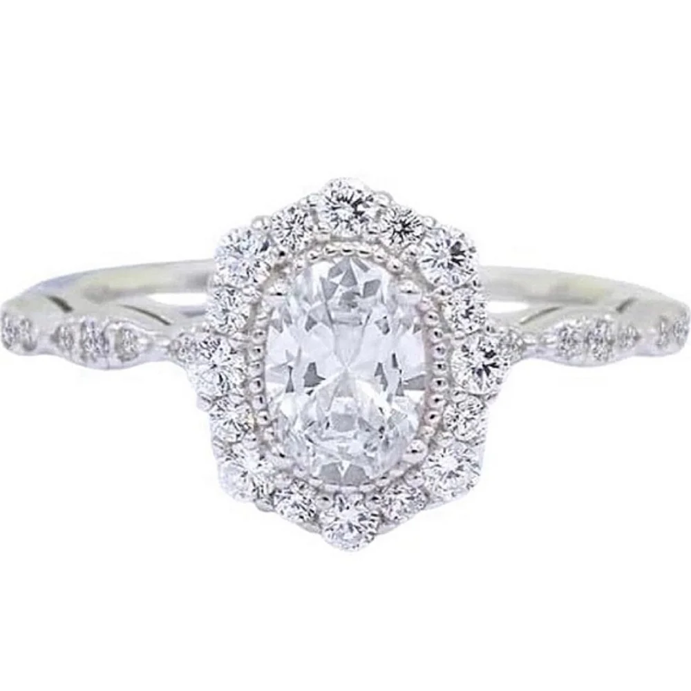 NEW Women's Gold Filled‎ Oval Halo Simulated Diamond Engagement Ring, Sz 6